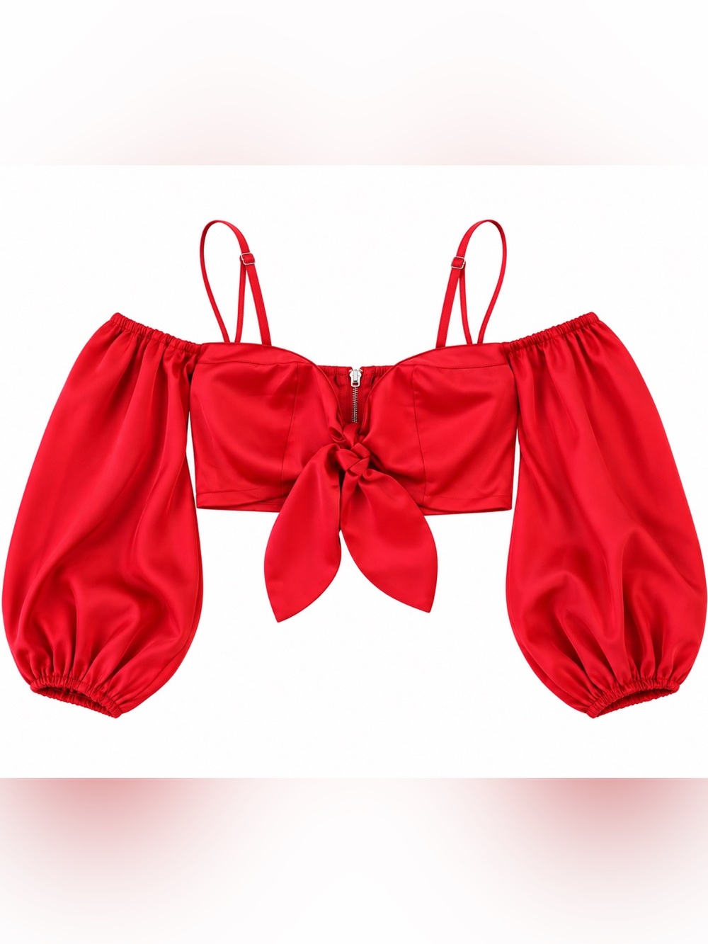 ❤️Lulumari Red Satin Bustier Corset Puff Sleeve Tie Front Crop Top S